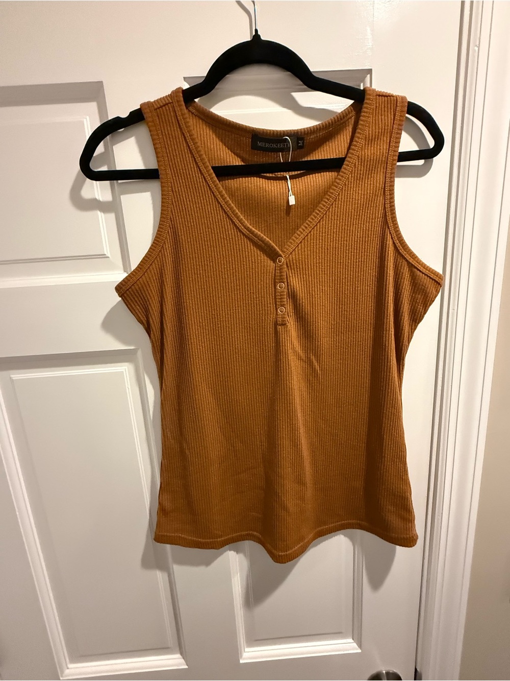 Merokeety Ribbed V-Neck Tank Top - Mustard